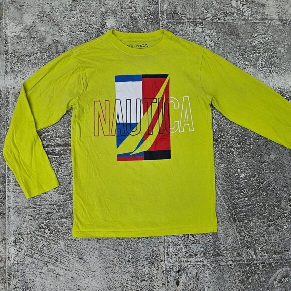 Nautica Young Kid T Shirt Long Sleeve Cotton Crew Neck Tee Green Size L 14/16 - Picture 1 of 9